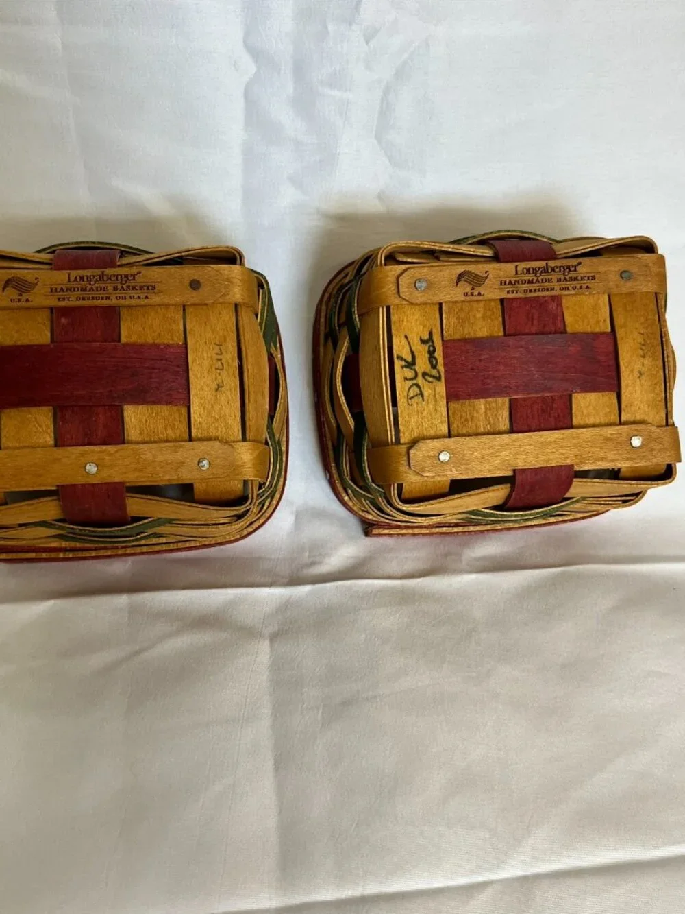 Set of 2 Longaberger 2006 Christmas Little Gift Basket Red & Green Baskets only